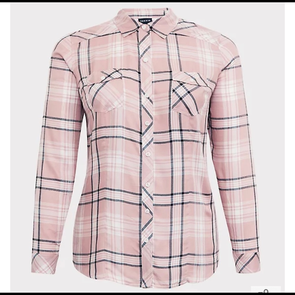 Torrid 2 TAYLOR - PINK PLAID BUTTON FRONT SLIM FIT SHIRT